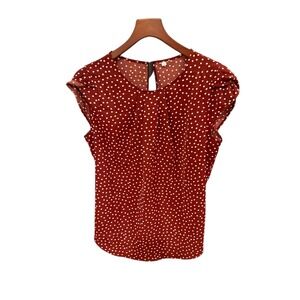 Womens Polka Dot Cap Sleeve Keyhole Blouse Top perfect for office sz L career